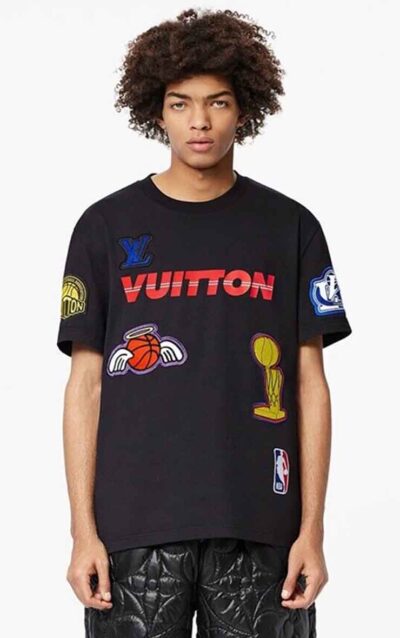 Men's Louis Vuitton x NBA Crossover Round Neck Printing Short Sleeve Black 1A8XEB US L